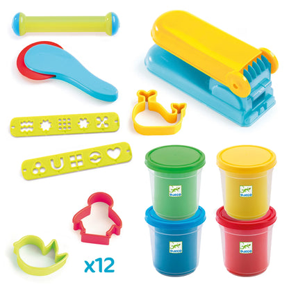 4 DOUGH TUBS AND 21 TOOLS BY DJECO